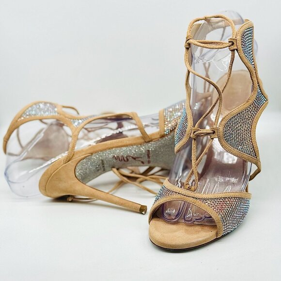 René Caovilla Crystal Flame Lace‑Up Stiletto Sandals | Size 7.5 - Picture 3 of 4